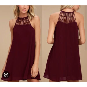 Lulus Dress Small Tell Me Swing Chiffon Strappy Mini Plum Purple Formal Spring